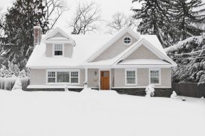 Winter Snow Craftman Cape Cod Style Home